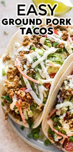 easy ground pork tacos on a plate