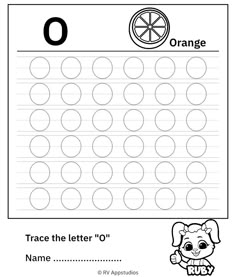 trace the letter o worksheet with an orange theme and writing practice sheet for kids