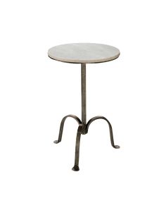 a round table with metal legs and a marble top on an isolated white background, viewed from the front