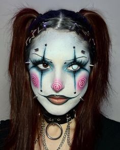 27 Clown Makeup Ideas: Creative and Colorful Looks for Halloween and Beyond Halloween Makeup Blue Eyes, Clown Makeup Inspo Easy, Green Clown Makeup Halloween, Female Mime Makeup, Clown Makeup Template, Clown Makeup Neon, Blue Clown Costume, Full Face Painting Ideas, Skull Clown Makeup