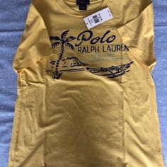 Ralph Lauren Nwt Yellow Cotton Jersey Graphic Tee. Size (10-12) Ralph Lauren Crew Neck Tops With Letter Print, Ralph Lauren Casual Tops With Letter Print, Casual Ralph Lauren Tops With Letter Print, Ralph Lauren Graphic T-shirt, Ralph Lauren Graphic Print T-shirt, Ralph Lauren Cotton Tops With Letter Print, Ralph Lauren Short Sleeve Logo T-shirt, Ralph Lauren Graphic Tee With Short Sleeves, Ralph Lauren Graphic Tee With Graphic Print