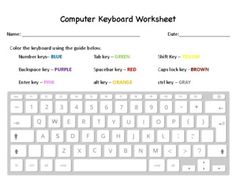 computer keyboard worksheet with colorful keys