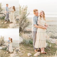 a man and woman hugging each other in the desert