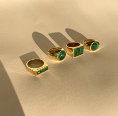 Legier Malachite Inlay with Diamond Round Stone Signet Ring Capricorn Scorpio, Sun Sign, Ancient Egypt, Signet Ring, 10k Gold, Gemstone Rings, Brass, Gemstones, Stone