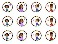 free printable encanto cupcake toppers with madrigal family characters Mirabel Luisa Isabela and Delores Encanto Cupcakes, Water Bottle Tags, Round Birthday Cakes, Dolores Madrigal, Encanto Birthday Party, Madrigal Family, Encanto Party, New Disney Movies, Party Characters