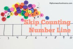 a number line with the words skip counting on it and colorful buttons in the middle