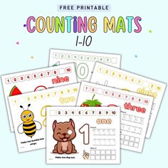 printable counting mats for the number one to 10 with pictures of animals and bees