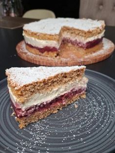 two slices of cake sitting on top of a plate