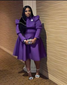 Midi Scuba Dress 1 piece Puff Sleeve Dress Colors: Black, Purple, Yellow Sizes: S (4/6), M (8/10), L (12/14), XL (16), 2X (18), 3X (20) Purple Dress For Church, Cogic Church Dresses, Purple Church Dress, Cogic Fashion Church Outfit Black, Cute Church Outfits Black Women, Purple Dress Outfit Party, Purple Dress Formal Classy, Cocktail Chic Attire, Purple Outfits Black Women