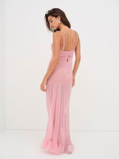 Kristi Maxi Slip Dress — Pink | For Love & Lemons Sheer Slip Dress, Pink Nightgown, Sequin Embroidery, Mauve Dress, Maxi Slip Dress, Rhinestone Trim, Wedding Lingerie, For Love & Lemons, Sequins Embroidery