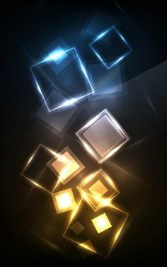 an abstract background with squares and cubes in the center, on a black background