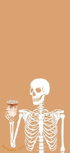 a skeleton holding a cup in it's hand