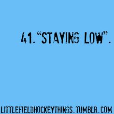 a blue background with the words 4 1 staying low written in black on top of it