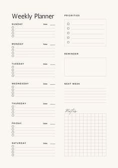 the printable weekly planner is ready to be used as a reminder for someone's upcoming