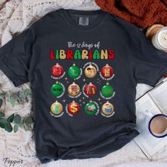 Order by DECEMBER 9th to ensure Christmas delivery in US. Orders will still be accepted after this date and will be processed as soon as possible, but may not arrive before Christmas Day. Please plan accordingly as refunds will not be provided for orders that are delivered within their estimated window.  This cute Comfort Colors® shirt is sure to make a library more fun this Festive season. PLEASE CHECK PHOTOS FOR SIZE AND COLOR CHART. Colour could be slightly different from photo depending on y Library Christmas Shirts, Librarian Chic Outfits, Library Shirt, Librarian Gifts, Librarian Chic, Gifts Book, Christmas Tee Shirts, Librarian Shirt, School Librarian