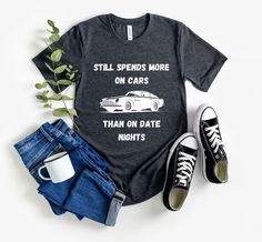 This is the PERFECT gift for the person in your life (including yourself!) that LOVES Cars! We print & ship our products from within USA. The perfect gift for Christmas, Birthdays, Holidays & Anniversaries! We use Gildan 5000 tees made from 100% soft cotton. Super comfy & great for those with sensitive skin. Runs true to size. For example, if you would usually wear a Medium, then a Medium in our tee will fit great. We offer Size Small through to 5XL. Unisex cut that looks & feels great on all di Shirt For Boyfriend, Dad Tshirt, Car T Shirt, Funny Gifts For Dad, Car Lover, Muscle Car, T Shirt Funny, Gift For Dad, Feeling Great