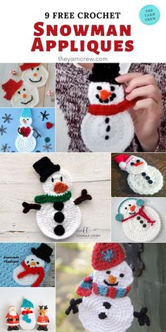 crocheted snowman appliques are featured in this free pattern and instructions