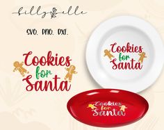 two plates with cookies for santa designs on them