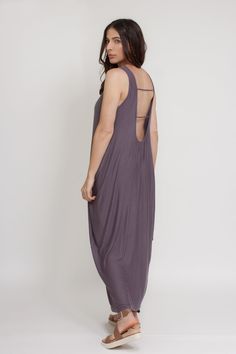 Brand: Mod Ref Open back maxi dress with exaggerated draping on both sides. ♡ Details Color: Purple Draping sides, slightly tapered towards bottom Open back Lined 96% Rayon, 4% Spandex Hand wash Sizing Model Info: Height 5'3"| Bust 32"| Waist 25"| Hips 34" Model is wearing a size medium Fit: Relaxed fit Stretch: More stretch MEASUREMENTS: S: Bust = 33" | Length = 49.5" M: Bust = 35" | Length = 50" L: Bust = 37" | Length = 51" Open Back Maxi Dress, Knit Outerwear, Knit Denim, Sleeveless Bodysuit, Jumpsuit Shorts Rompers, 20's Dress, Romper With Skirt, Short Jumpsuit, New Arrival Dress