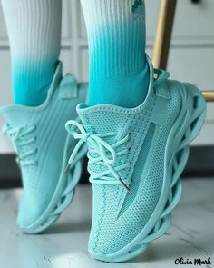 Olivia Mark - Breathable knit lace-up sneakers Blue White And Black, Round Toe Heels, Sneakers Blue, Adidas Tubular Defiant, Lace Knitting, Olivia Mark, Knit Patterns, Sneakers White, Sneakers Black