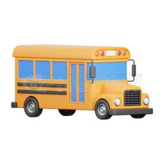 a yellow school bus is shown on a white background and has blue trim around the windows