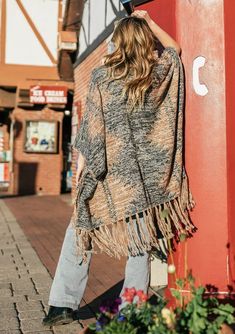 Bohemian Fringe Kimono Sweater Poncho | LOVESTITCH Knit Fringe Outerwear For Fall, One Size Fringe Cardigan For Fall, Knit Outerwear With Fringe For Fall, Bohemian Winter Sweater With Tassels, Bohemian Fringe Sweater For Spring, Bohemian Spring Sweater With Fringe, Oversized Bohemian Outerwear With Fringe, Oversized Bohemian Sweater For Fall, Oversized Fringe Sweater For Fall