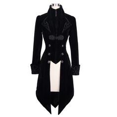 Gothic Ladies Embroidered High Collar Black Dovetail Velveteen Coat Goth Coat, Black Velvet Coat, Steampunk Coat, Gothic Coat, Steampunk Dress, Steampunk Women, Unique Jackets, Vintage Goth, Womens Windbreaker