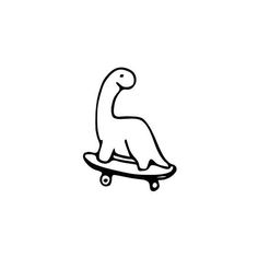 a black and white drawing of a dinosaur on a skateboard