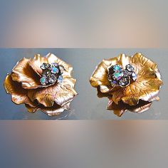 Vintage “Napier” Clip On Earrings Signed Napier 3d Affect Antique Gold Flower Petals Prong Set Cluster Of Aurora Borealis Crystals In Center 1 3/4th Inch Great Vintage Condition One Owner-Never Worn-Old Stock Originally From Ritzy Rags Now “Ritzy Ragz” Luxury Flower Earrings For Formal Occasions, Flower Shaped Clip-on Earrings For Evening, Formal Clip-on Flower Earrings, Formal Rose Gold Flower Earrings, Silver Flower-shaped Earrings For Evening, Luxury Silver Flower Diamond Earrings, Formal Flower Shaped Clip-on Jewelry, Evening Flower-shaped Clip-on Jewelry, Formal Silver Flower-shaped Clip-on Earrings