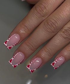 French Tip With Hearts, Valentines Day Nails Acrylic, Vday Nails, Valentines Day Nails, Nail Designs Valentines, French Tip Acrylic Nails, Work Nails, Short Square Acrylic Nails