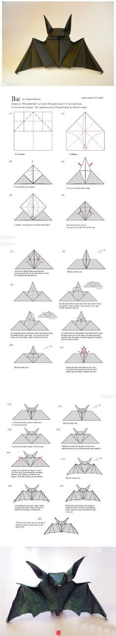 an origami model is shown with instructions to make it look like a bat