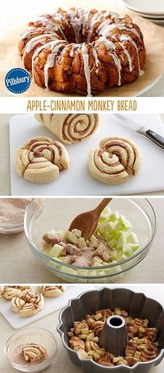 an advertisement for apple cinnamon monkey bread with instructions on how to bake the doughnuts