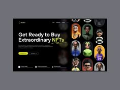 the web page for an extra ordinary nfts website, with many different avatars on it