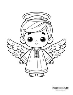 an angel with big eyes coloring page