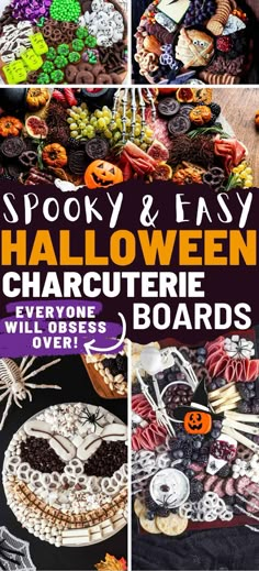 spooky and easy halloween charure board with lots of different foods on it