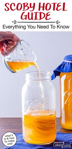 a person pouring orange juice into a mason jar with text overlay reading the scopy hotel guide everything you need to know