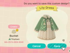 an animal crossing character is wearing a green and white dress