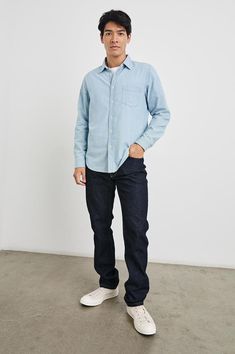 Look and feel amazing in this super soft, vintage inspired denim chambray shirt. Made from lightweight cotton chambray, this long sleeve collared button-down shirt features a vintage wash finish, classic fit, and patch pocket at chest.True to size100% CottonMachine Wash Cold. Tumble Dry Low. Remove Promptly. Do Not Bleach.