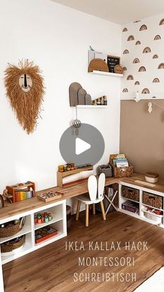 a child's playroom with toys and bookshelves