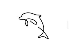 One Line Art Ink Drawing. Implied Line Drawing, One Line Animals, Class Drawing, Dolphin Logo, Dolphin Drawing, Animal Line Drawings, Dolphin Painting, Dolphins Tattoo, Dolphin Art