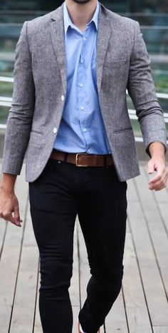 Powder Blue Shirt Men Outfit, Grey Sports Coat Outfit Men, Sportcoat Outfits Mens, Light Grey Blazer Outfit Men, Business Outfits For Men, Grey Blazer Outfit Men, Grey Blazer Outfit