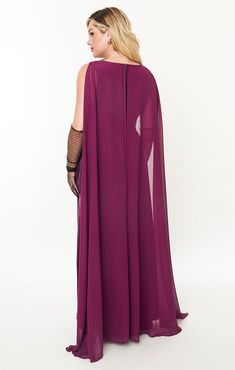 Become the center of the universe with this 1960s inspired gown set in a gorgeous eggplant velvet with black lace bats throughout. Outfitted with a V neckline and slit for an extra sultry effect. Complete with a cape for extra dramatics. Available in sizes XS-5X while supplies last. The Center Of The Universe, Center Of The Universe, Velvet Cape, 1960s Inspired, Cape Gown, Black Bat, Eggplant, The Universe, Unique Vintage