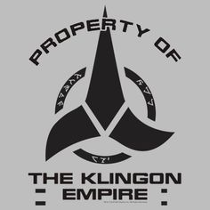 the logo for property of the klingon empire, which is also in black and white