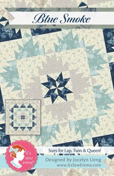 Inspired by a vintage quilt, Blue Smoke Quilt Pattern is a cascade of classic beauty with Delectable Mountain Blocks emanating from a center star. Three size options are available to shape your own personal highland! Bed Quilt Patterns, Star Quilt Pattern, Copyright Law, Half Square Triangle, Pdf Quilt Pattern, Star Quilt Patterns, Fat Quarter Shop, Vintage Quilt, Lap Quilt