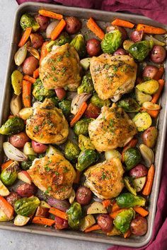 an image of chicken and veggies in a casserole dish with text overlay