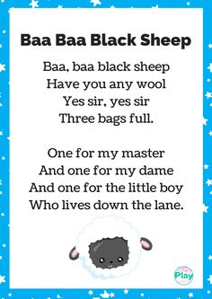 a black sheep poem with the words baa baa black sheep and stars on it