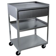 an aluminum medical equipment cart on wheels with the words austin medical equipment above it