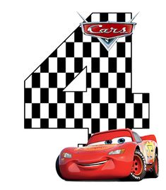 the character cars 4 is shown in front of a checkered number four