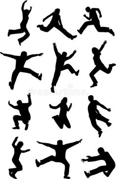 silhouettes of people jumping and dancing in the air