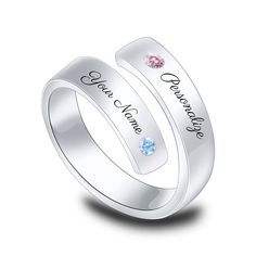 PRICES MAY VARY. 💝 ENGRAVED RING: This spiral ring could be personalized with names or words and birthstones. You can enter the name of your partner, your family, someone special to you, a nickname or your own name and choose the birthstones you like. Click the 'Customize Now' button, enter the message and bring a unique token of love for your loved one. 💝 FEATURES: The name ring has an adjustable function, a perfect ring for people who often worry about the size of ring, the opening design ri Personalized Silver Toe Rings, White Gold Spiral Rings For Gifts, Adjustable Silver Open Ring Birthstone, Customizable Adjustable Silver Birthstone Ring, Customizable Silver Birthstone Ring, Personalized Silver Crystal Ring, Personalized White Sterling Silver Couple Rings, Adjustable Silver Birthstone Toe Ring, Name Rings